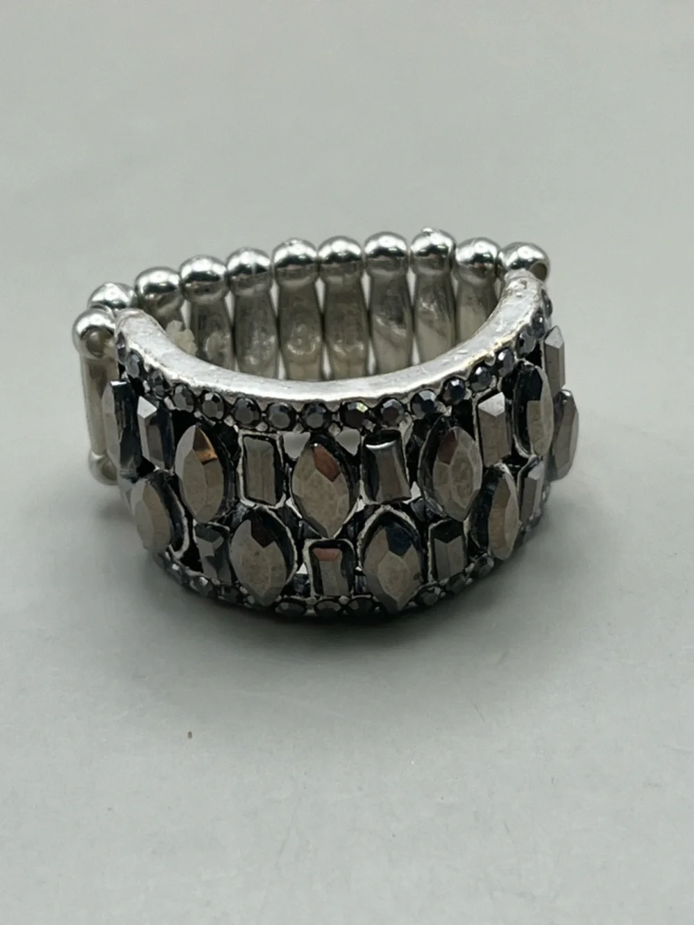 LOT OF 4 Gorgeous Silver Tone Stretchy Statement Rings - Black & White Glam